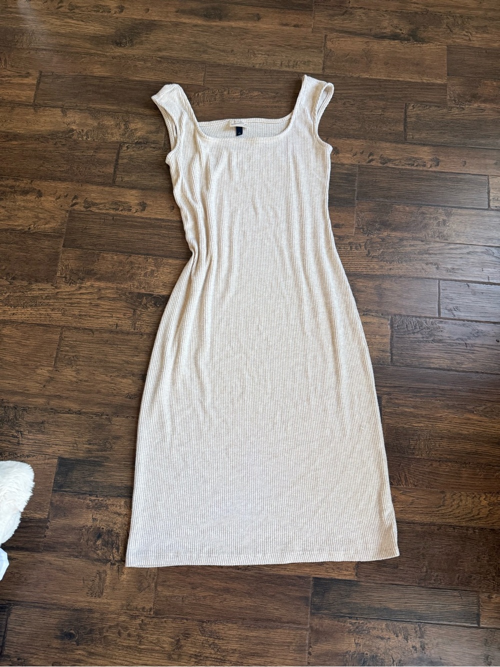 Universal Thread Cream Ribbed Square-Neck Sleeveless Midi Dress